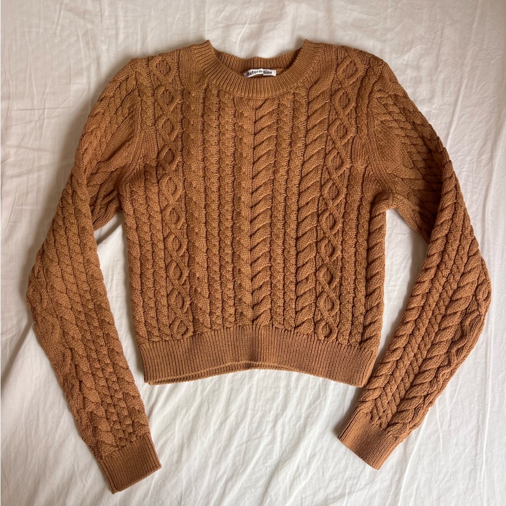 Reformation Dauphine Brown Cable Knit Sweater
